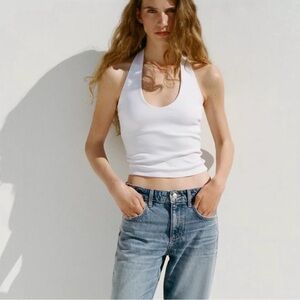 Zara White Halter Neck Tank Top